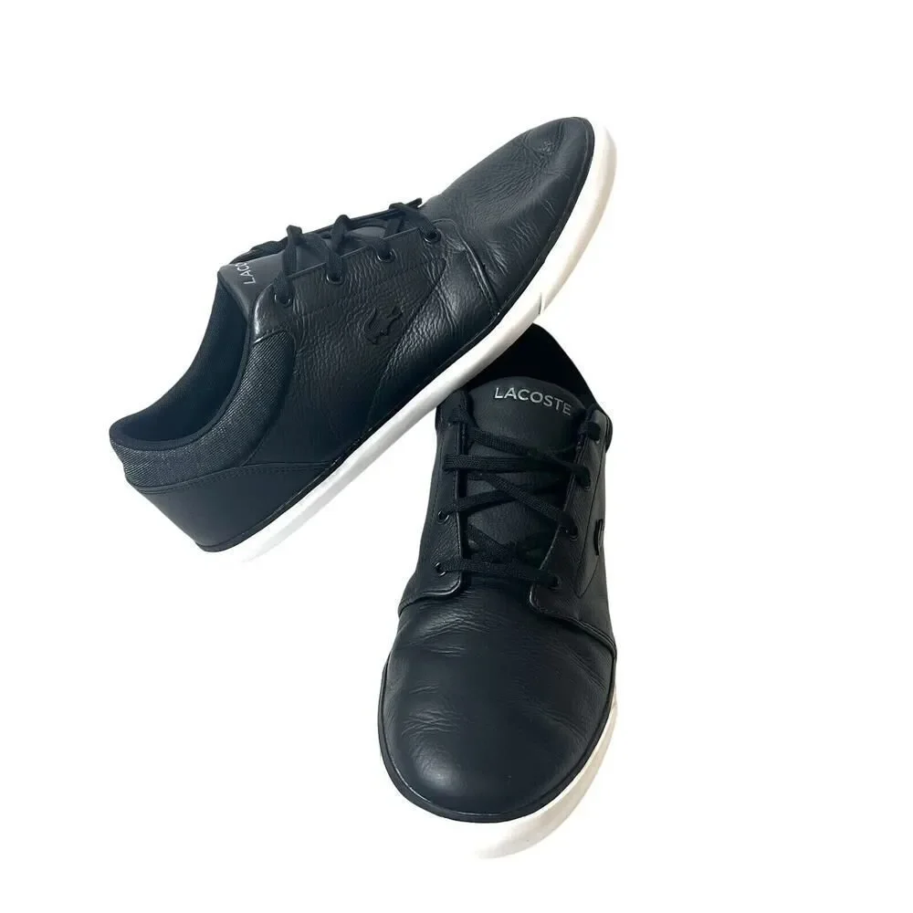 Lacoste Men's Size 13 Black Leather Sneaker Low Top Lace Up Comfort Casual Shoes